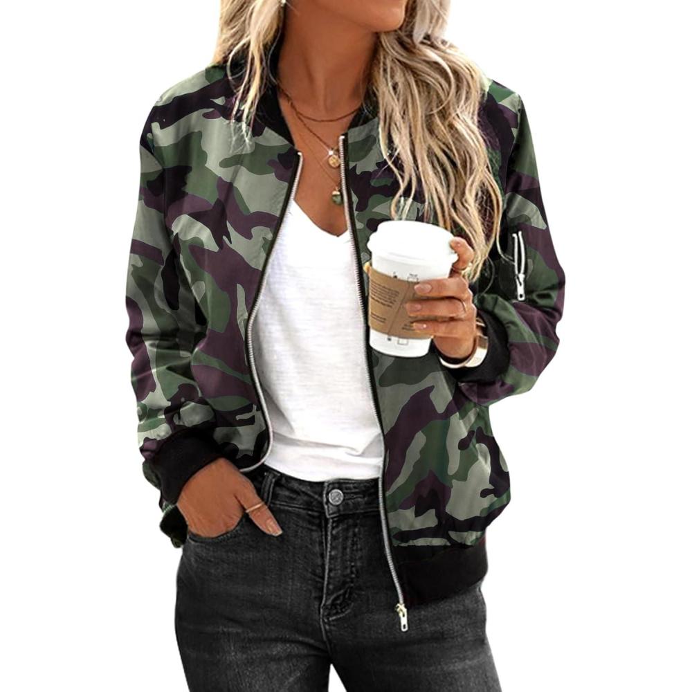 imageZeagoo Womens Bomber Jacket Casual Coat Zip Up Spring Fall Clothes with Pockets SXXLGreen