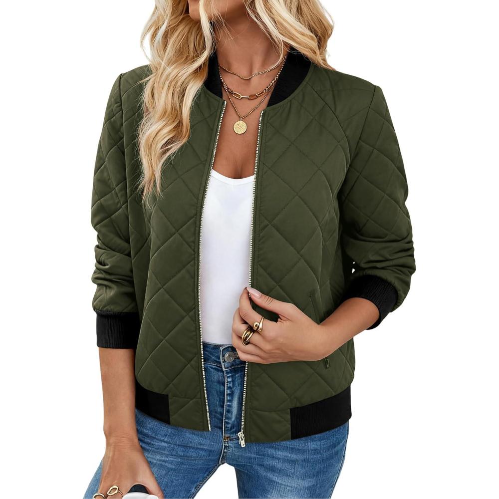 imageZeagoo Womens Bomber Jacket Casual Coat Zip Up Spring Fall Clothes with Pockets SXXLZarmy Green