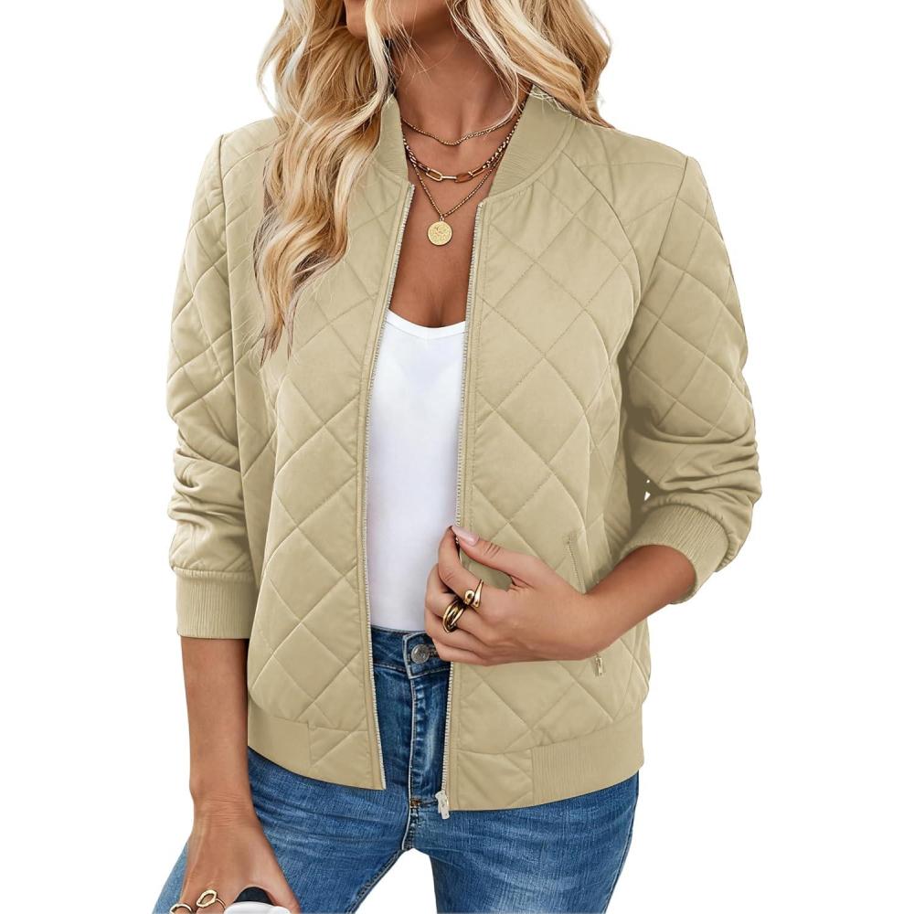 imageZeagoo Womens Bomber Jacket Casual Coat Zip Up Spring Fall Clothes with Pockets SXXLZkhaki