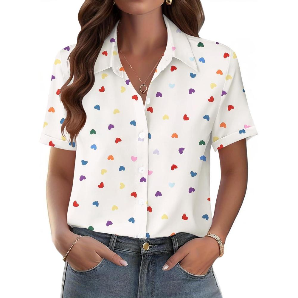 imageZeagoo Womens Button Down Blouse Rolled Cuffed Short Sleeve Shirts Casual Work Blouse Summer Hawaiian OutfitsAx25