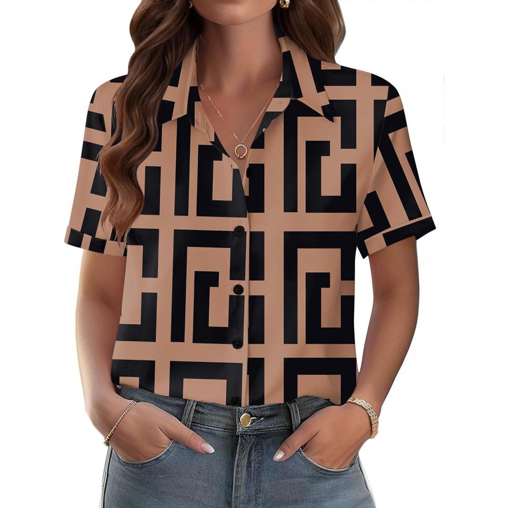 imageZeagoo Womens Button Down Blouse Rolled Cuffed Short Sleeve Shirts Casual Work Blouse Summer Hawaiian OutfitsJh308