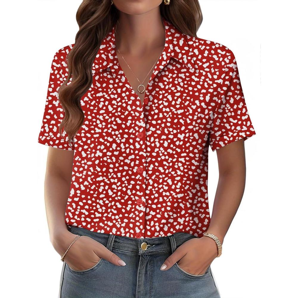 imageZeagoo Womens Button Down Blouse Rolled Cuffed Short Sleeve Shirts Casual Work Blouse Summer Hawaiian OutfitsJh590