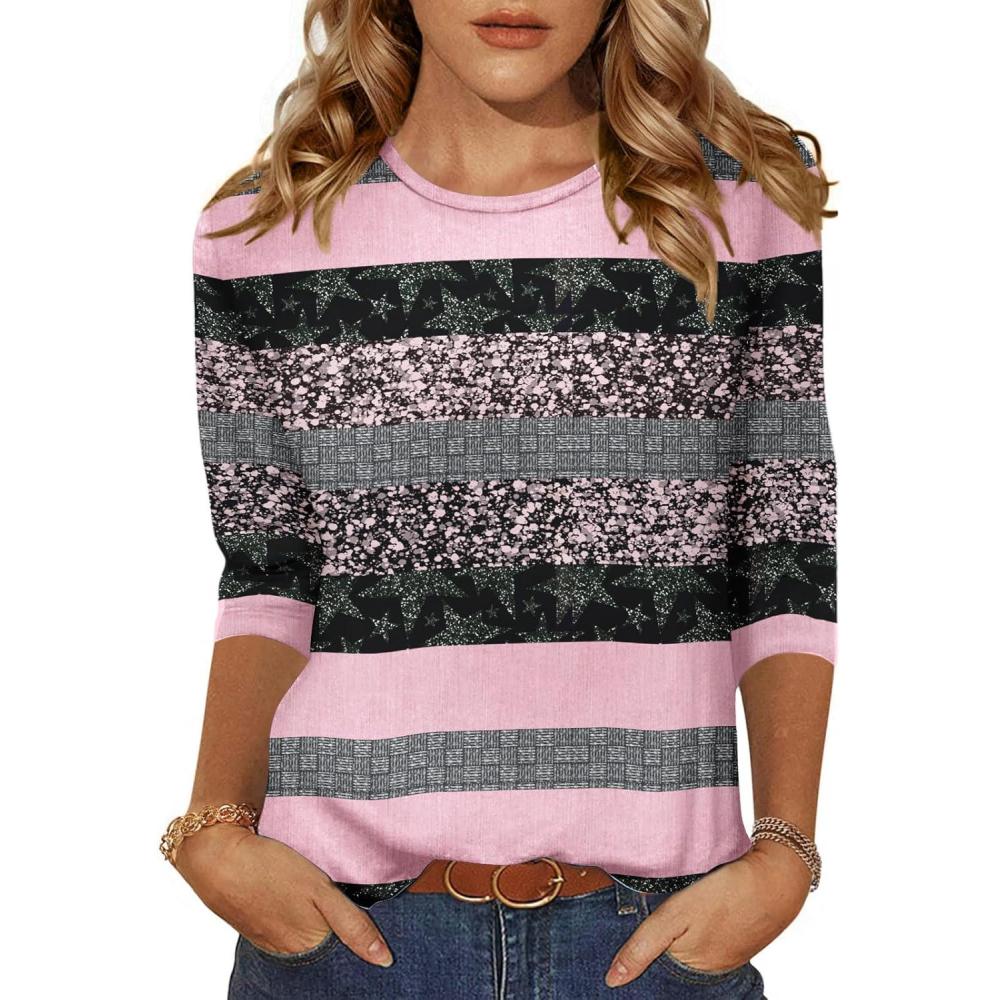 imageZeagoo Womens Casual 34 Sleeve TShirts Round Neck Cute Tunic Tops Basic Tees Blouses Business Work Tee TopPink Stripetz245