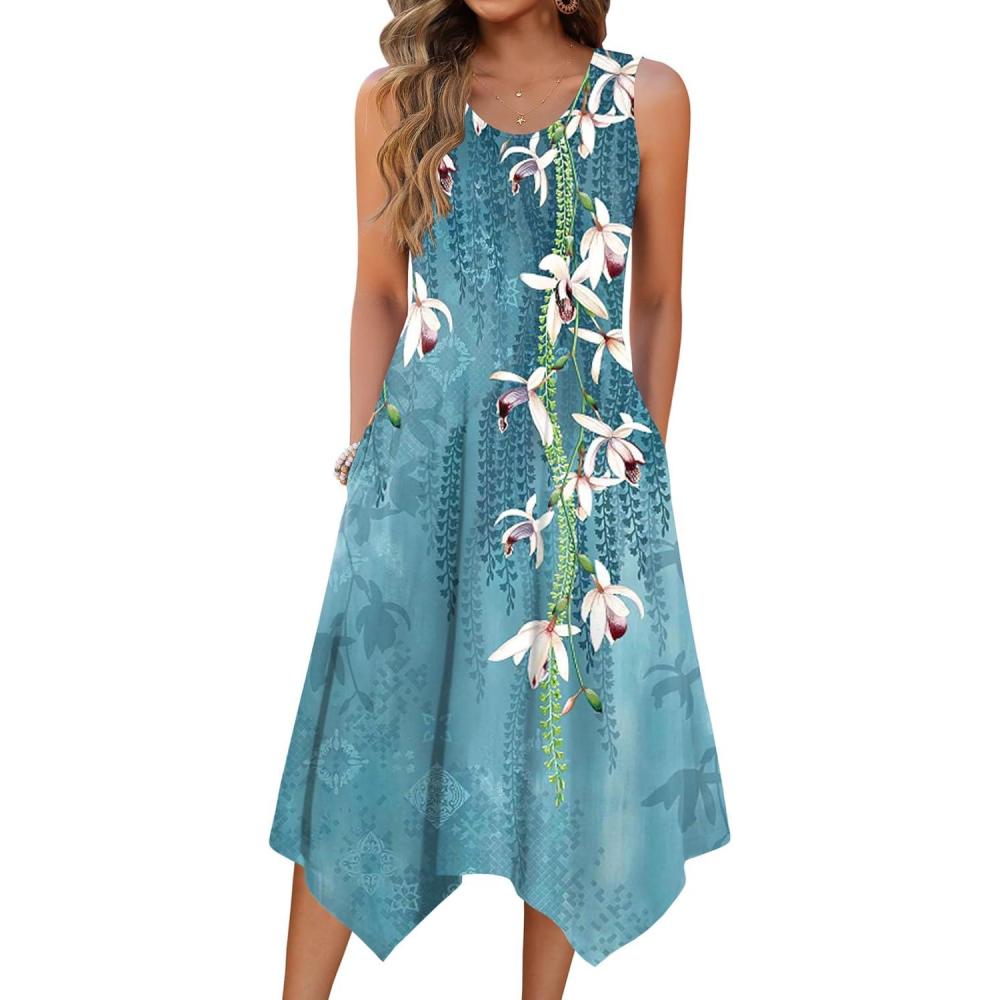 imageZeagoo Womens Casual Dress for Summer Tank Dress Loose Flowy Beach Dress with Pockets Hankerchief Flare Midi Sundress 202601 Blue
