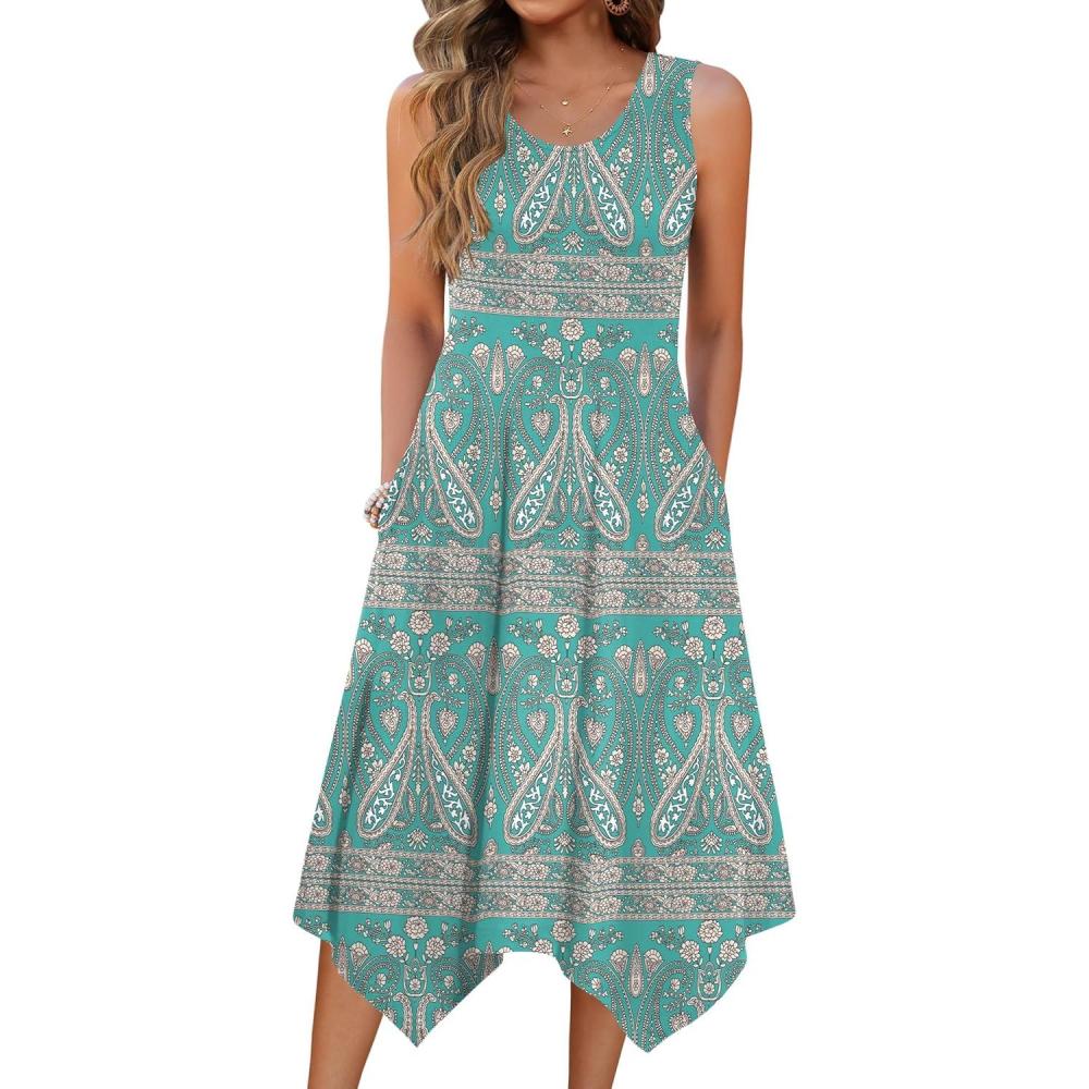 imageZeagoo Womens Casual Dress for Summer Tank Dress Loose Flowy Beach Dress with Pockets Hankerchief Flare Midi Sundress 202601 Green