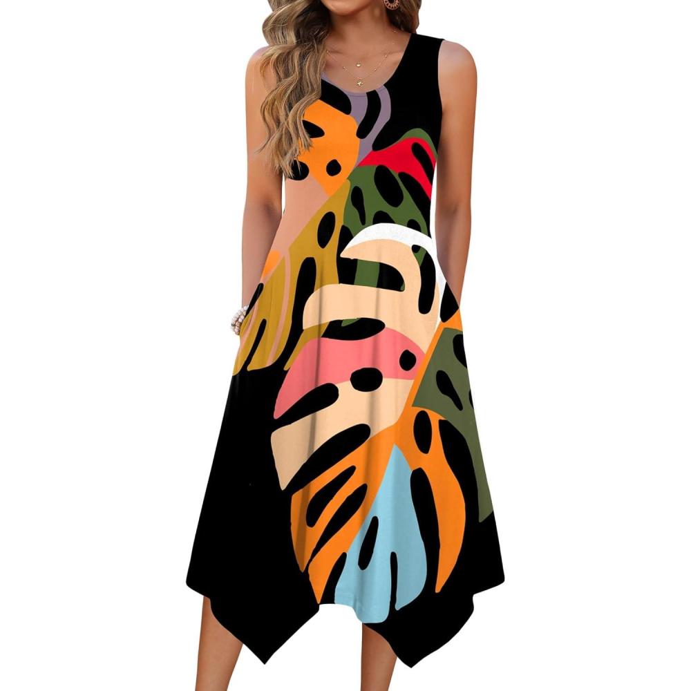 imageZeagoo Womens Casual Dress for Summer Tank Dress Loose Flowy Beach Dress with Pockets Hankerchief Flare Midi Sundress 202602 Black