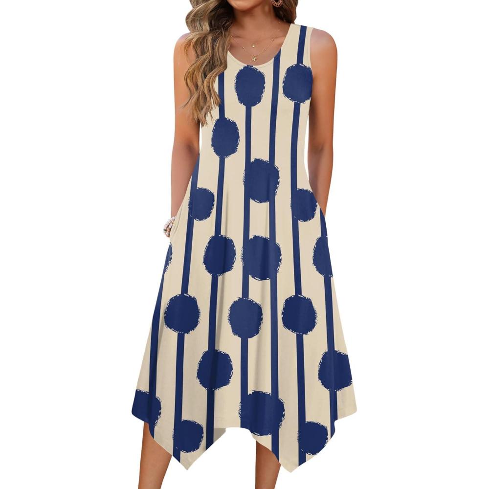 imageZeagoo Womens Casual Dress for Summer Tank Dress Loose Flowy Beach Dress with Pockets Hankerchief Flare Midi Sundress 2026Apricot