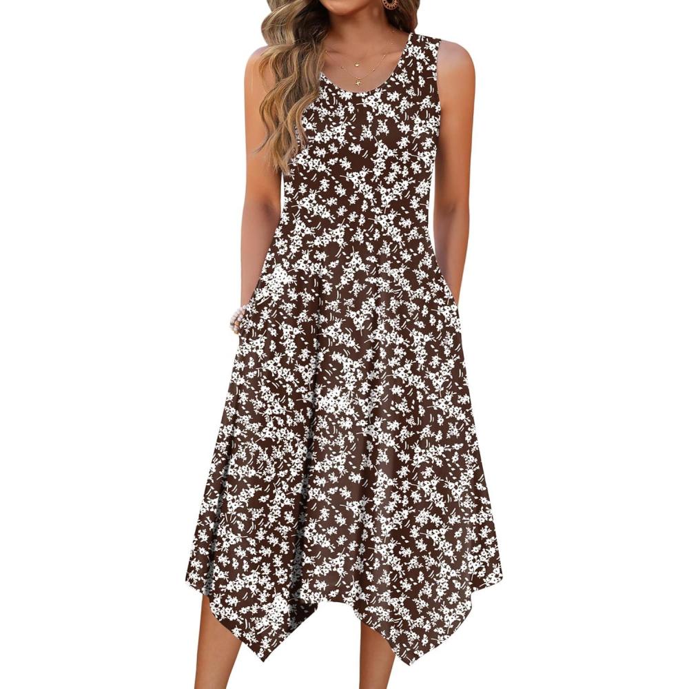 imageZeagoo Womens Casual Dress for Summer Tank Dress Loose Flowy Beach Dress with Pockets Hankerchief Flare Midi Sundress 2026Brown Xh531