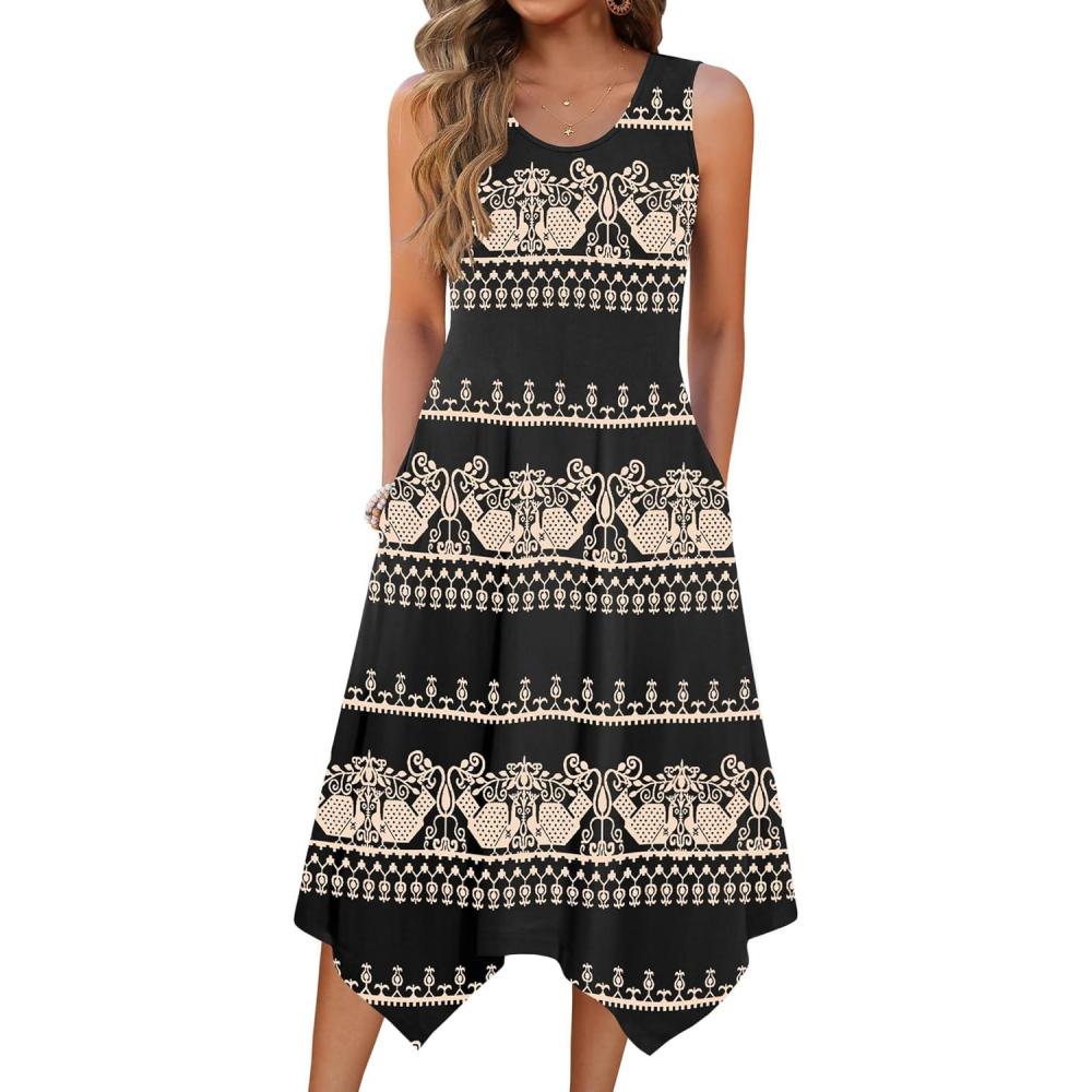 imageZeagoo Womens Casual Dress for Summer Tank Dress Loose Flowy Beach Dress with Pockets Hankerchief Flare Midi Sundress 2026Ethnic Print