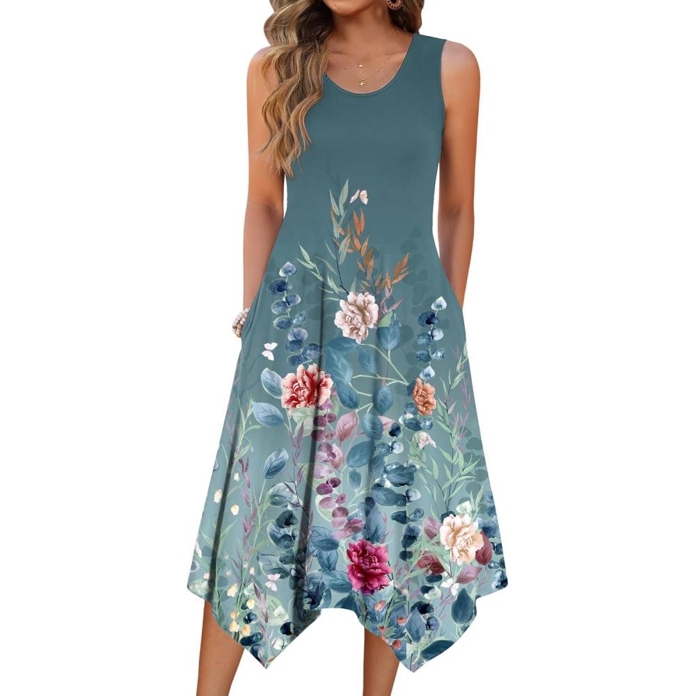 imageZeagoo Womens Casual Dress for Summer Tank Dress Loose Flowy Beach Dress with Pockets Hankerchief Flare Midi Sundress 2026Gray Green