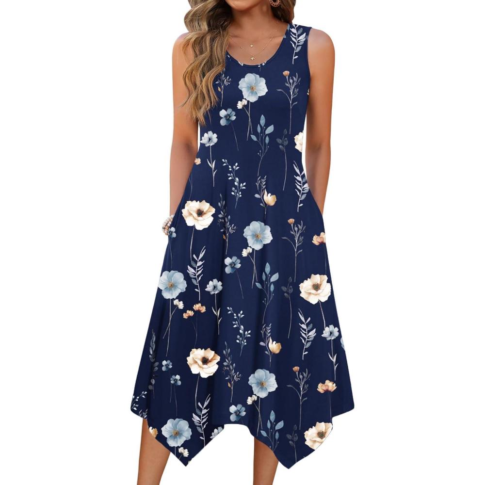 imageZeagoo Womens Casual Dress for Summer Tank Dress Loose Flowy Beach Dress with Pockets Hankerchief Flare Midi Sundress 2026Navy Bf318