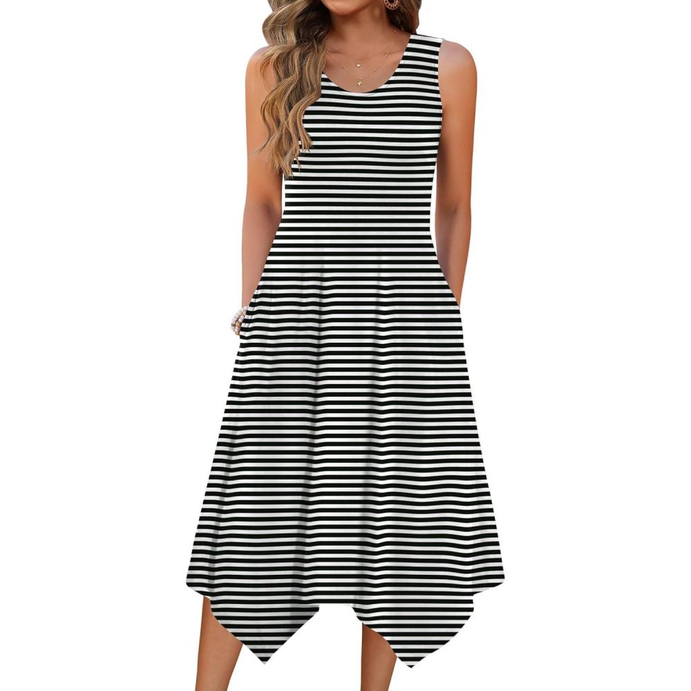 imageZeagoo Womens Casual Dress for Summer Tank Dress Loose Flowy Beach Dress with Pockets Hankerchief Flare Midi Sundress 2026Stripe Print