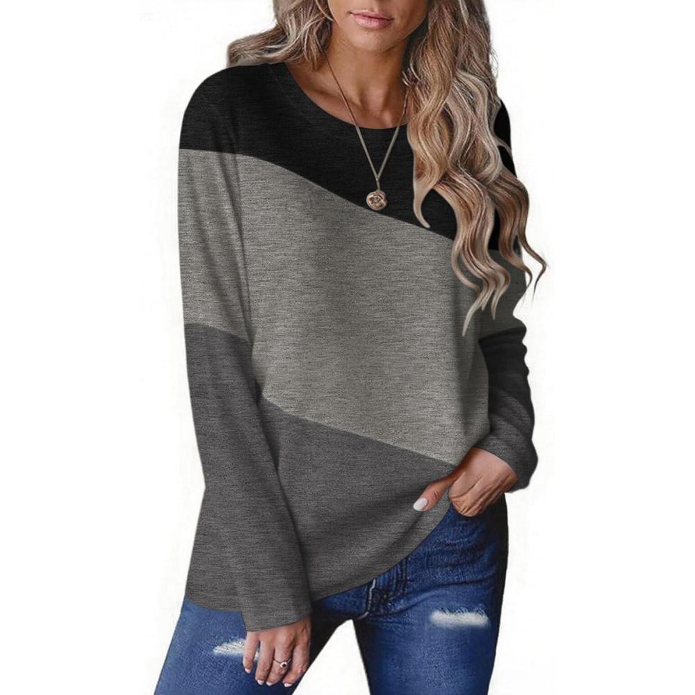 imageZeagoo Womens Color Block Tops Long Sleeve Fall Tunic Top Casual Round Neck Pullover Shirts Dressy Work Outfit 2025Pat11