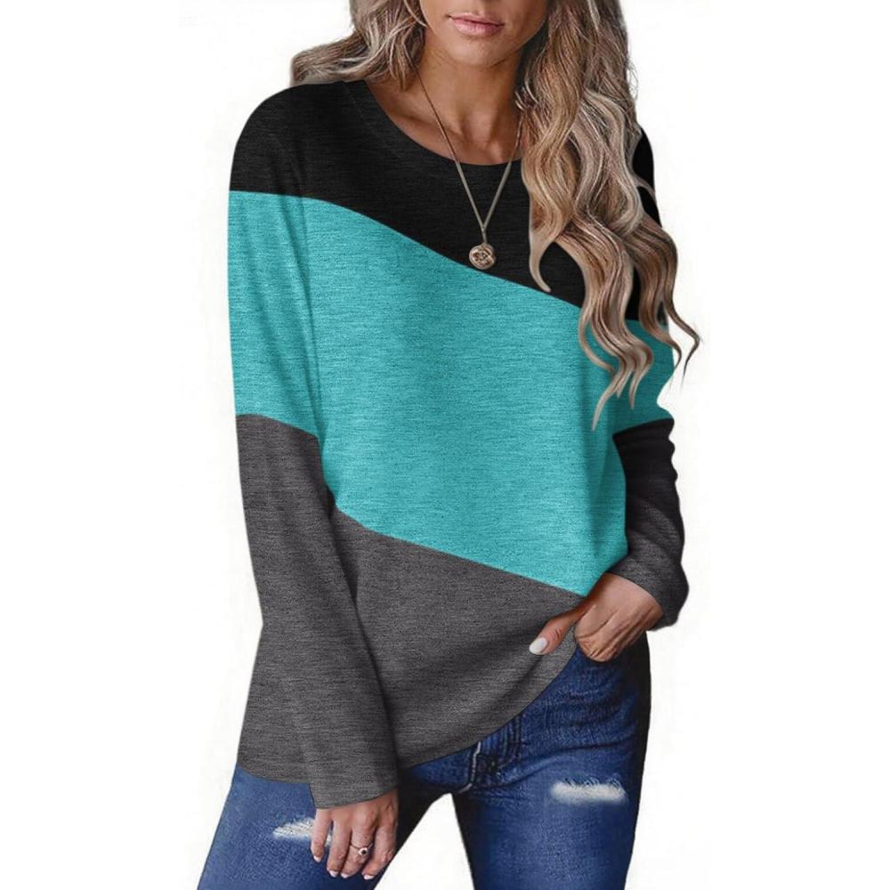 imageZeagoo Womens Color Block Tops Long Sleeve Fall Tunic Top Casual Round Neck Pullover Shirts Dressy Work Outfit 2025Pat12