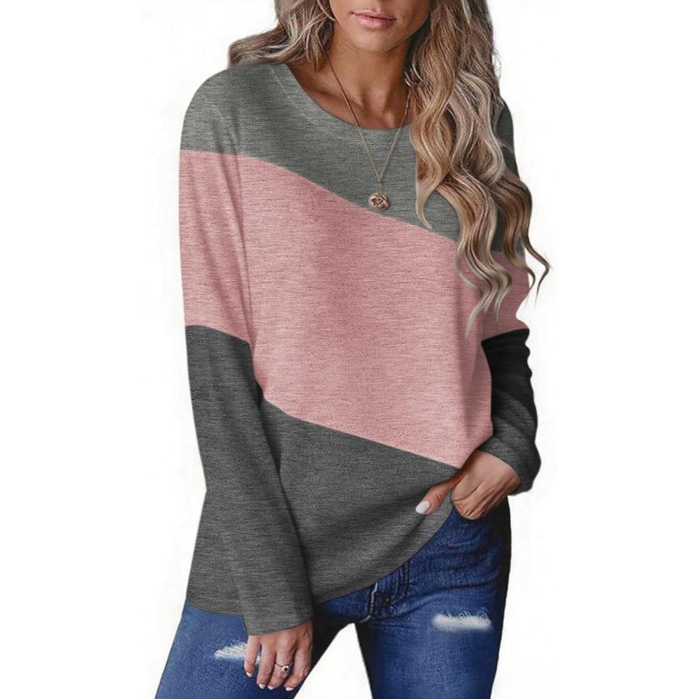 imageZeagoo Womens Color Block Tops Long Sleeve Fall Tunic Top Casual Round Neck Pullover Shirts Dressy Work Outfit 2025Pat2