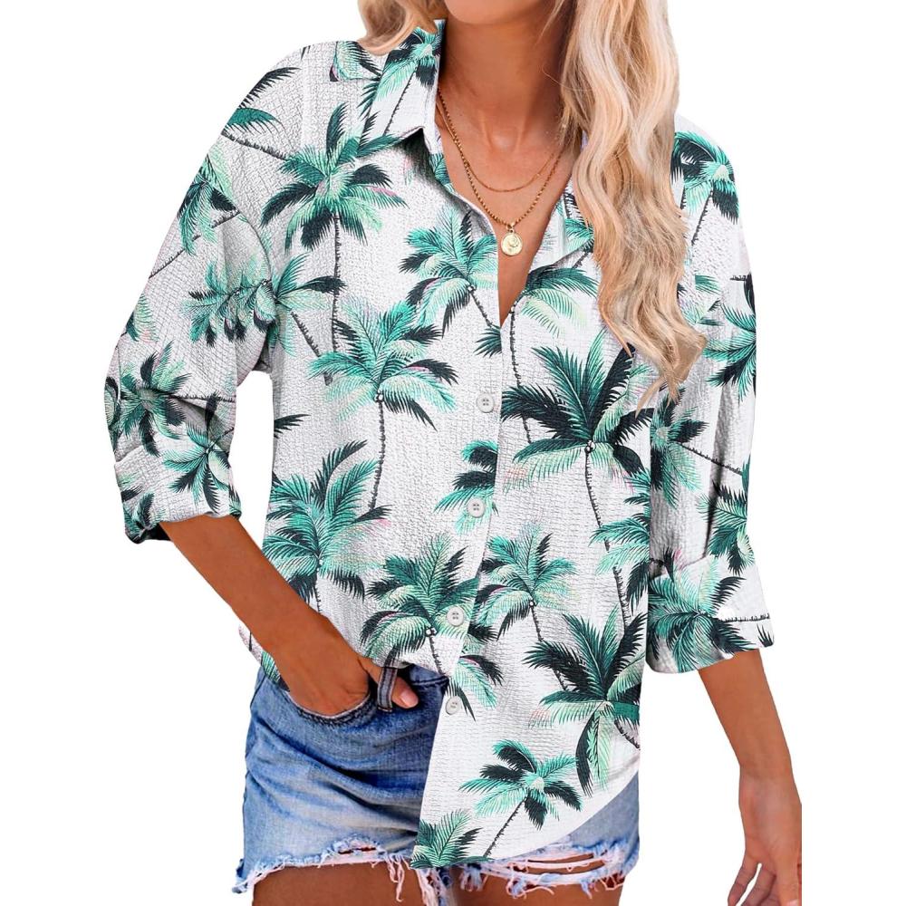 imageZeagoo Womens Cotton Button Down Shirts Long Sleeve V Neck Collared Tops Work Office Blouse Shirt 2025 SXXLPat2