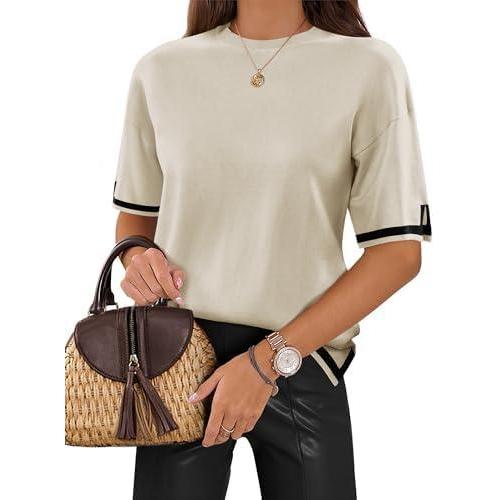 imageZeagoo Womens Knit Short Sleeve Tops Summer Pullover Blouse Basic Casual ShirtApricot