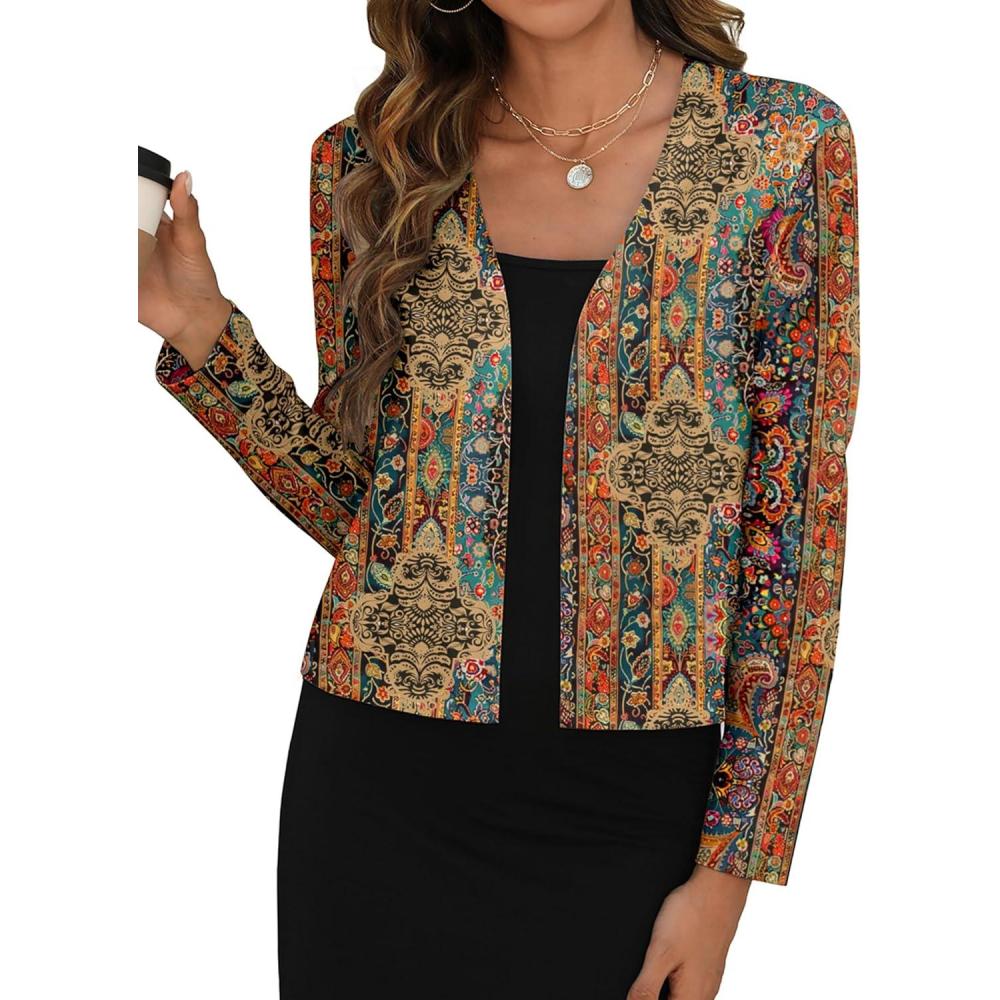 imageZeagoo Womens Lightweight Summer Cardigan Cropped Long Sleeve Shrug Thin Open Front Sheer Bolero for DressesPrinted Mz721