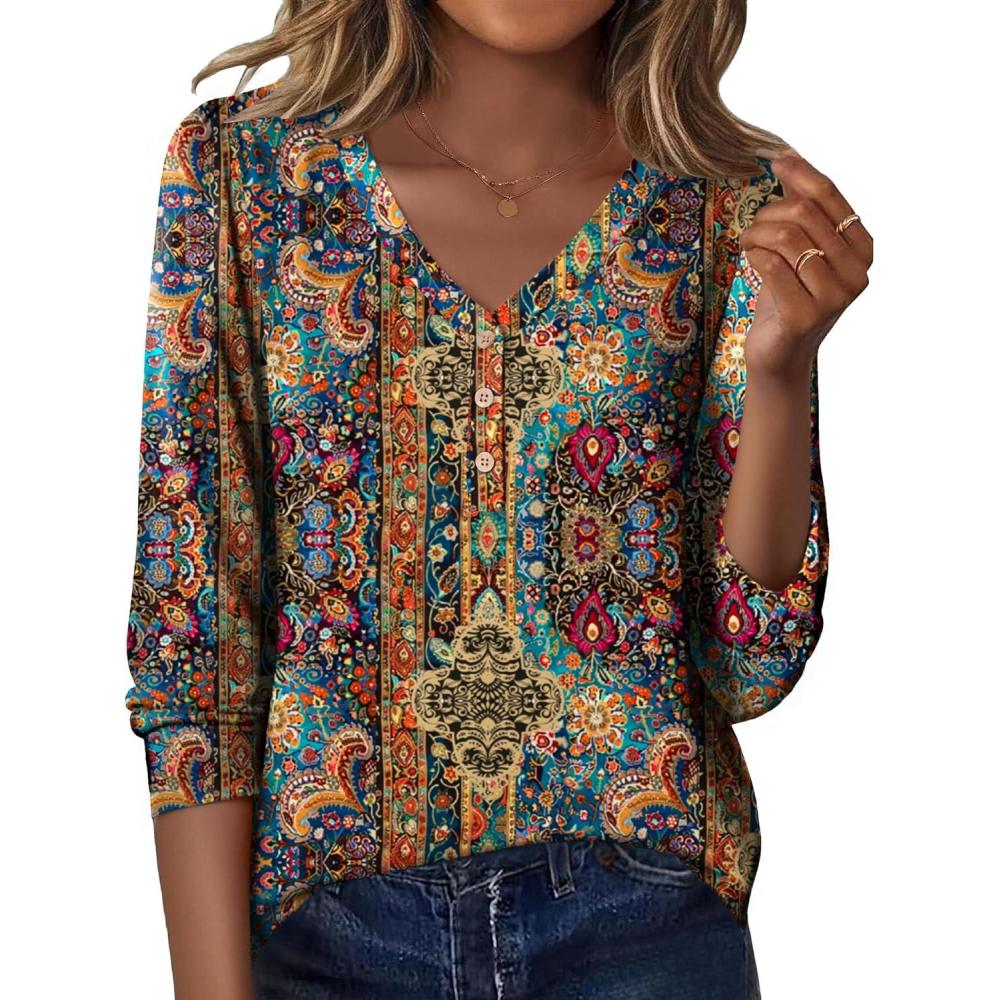 imageZeagoo Womens Long Sleeve Shirts V Neck Dressy Casual Tops Trendy Button Down Blouse Fall Fashion Work ClothesBohemian1