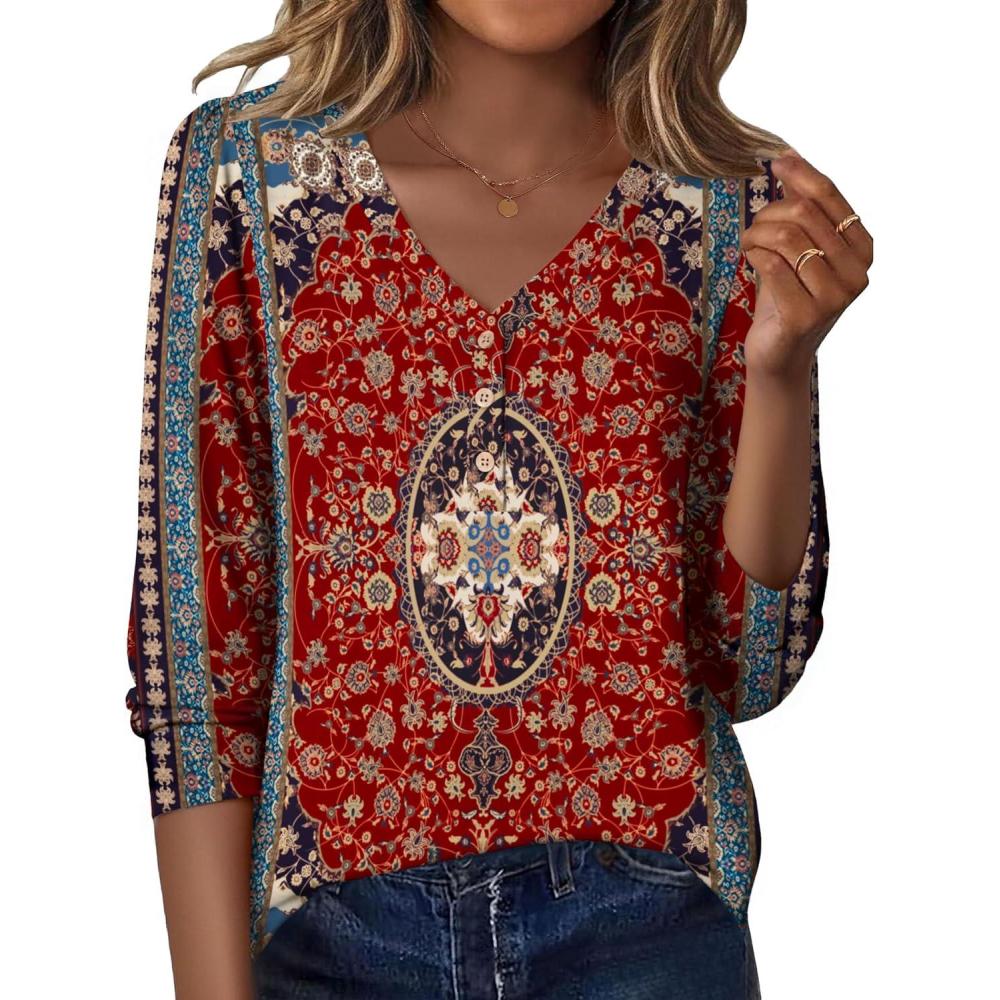 imageZeagoo Womens Long Sleeve Shirts V Neck Dressy Casual Tops Trendy Button Down Blouse Fall Fashion Work ClothesBohemian2