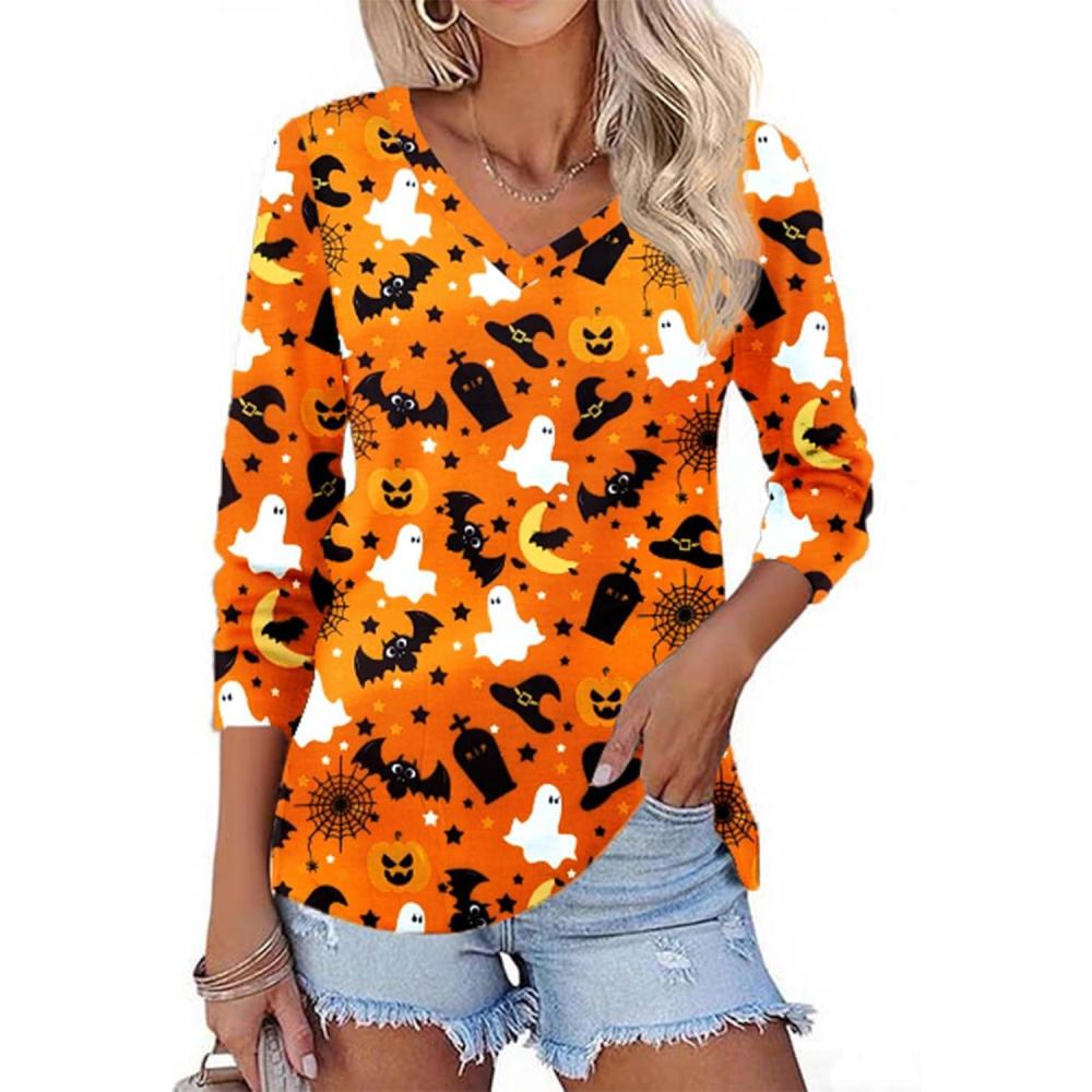imageZeagoo Womens Long Sleeve T Shirts V Neck Soft Basic Tee Loose Fit Casual Tops Winter ClothingBlue Skull