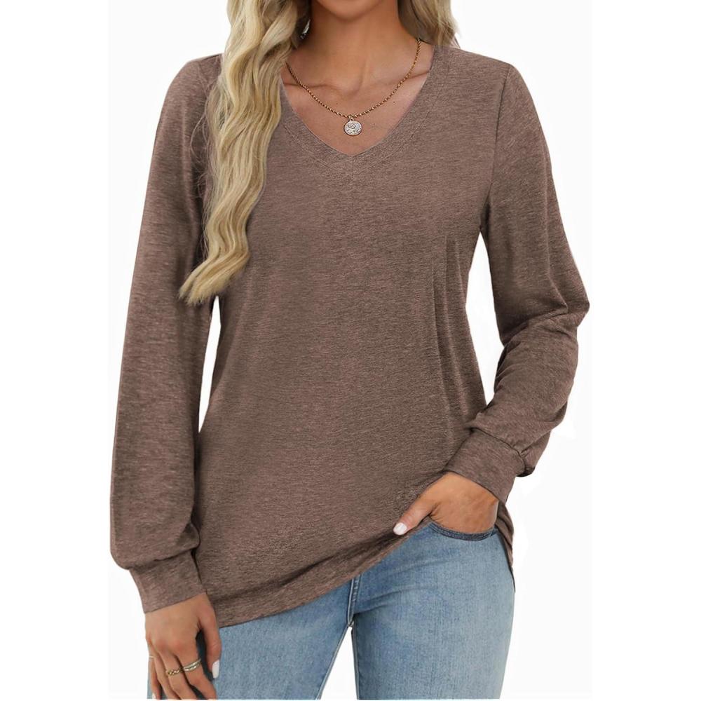 imageZeagoo Womens Long Sleeve T Shirts V Neck Soft Basic Tee Loose Fit Casual Tops Winter ClothingGrey