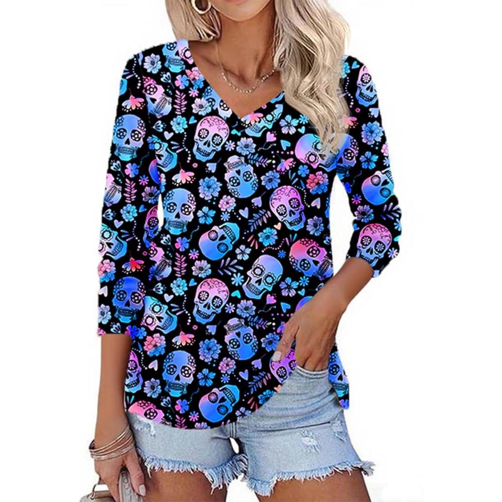 imageZeagoo Womens Long Sleeve T Shirts V Neck Soft Basic Tee Loose Fit Casual Tops Winter ClothingOrange Skeleton