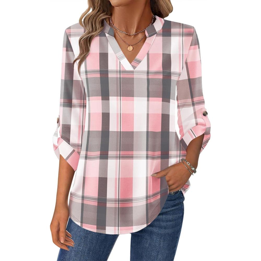 imageZeagoo Womens Roll Up Long Sleeve Tops V Neck Shirts Dressy Casual Work Blouses S2XLGw326
