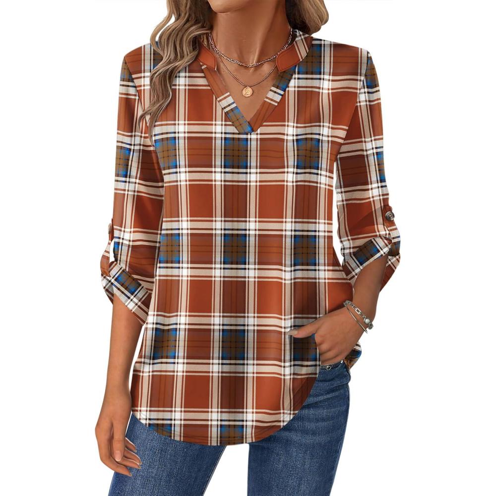 imageZeagoo Womens Roll Up Long Sleeve Tops V Neck Shirts Dressy Casual Work Blouses S2XLGw334