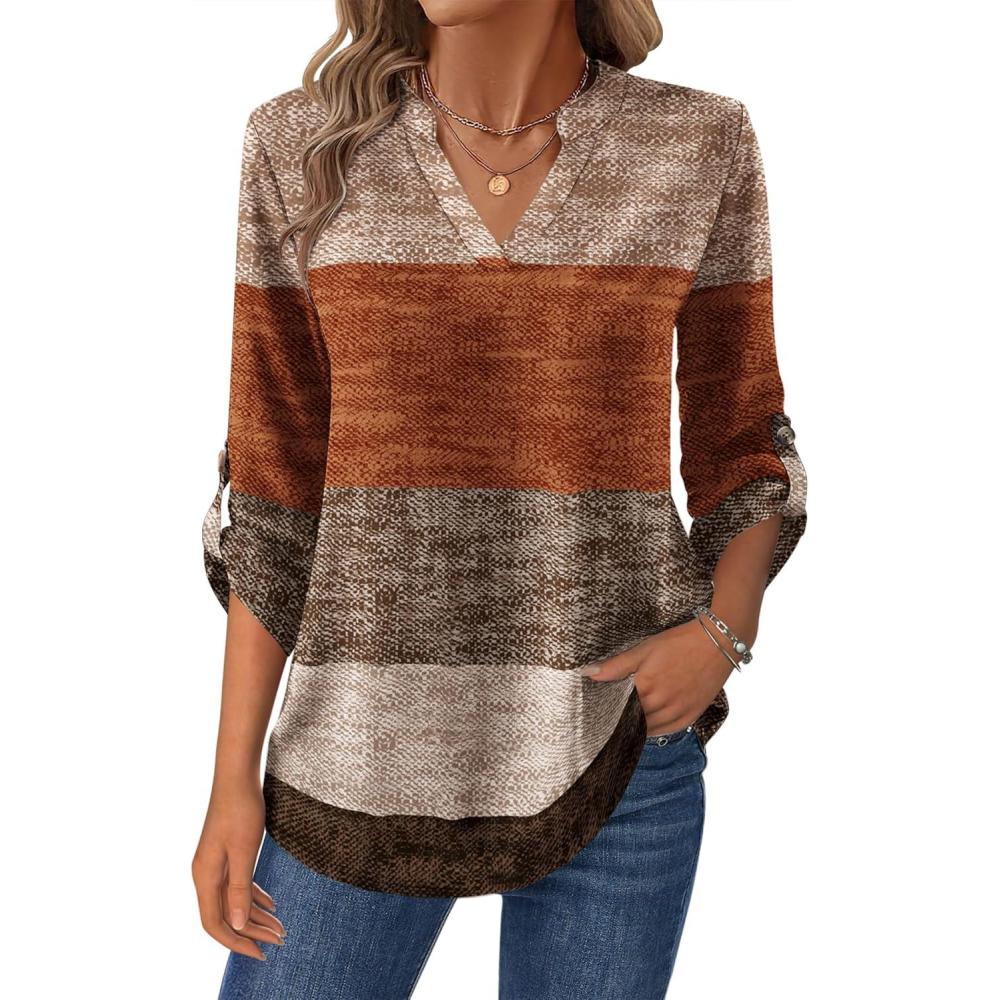 imageZeagoo Womens Roll Up Long Sleeve Tops V Neck Shirts Dressy Casual Work Blouses S2XLJh398
