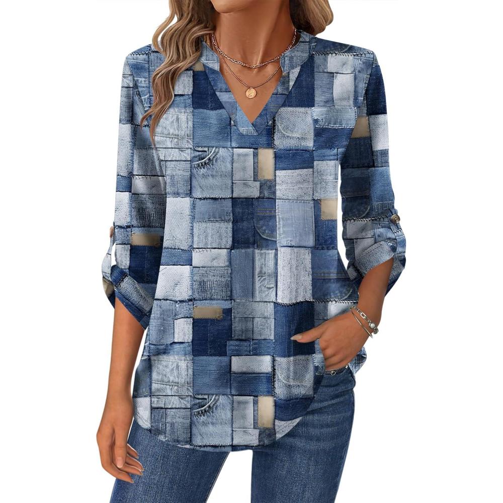 imageZeagoo Womens Roll Up Long Sleeve Tops V Neck Shirts Dressy Casual Work Blouses S2XLJh510
