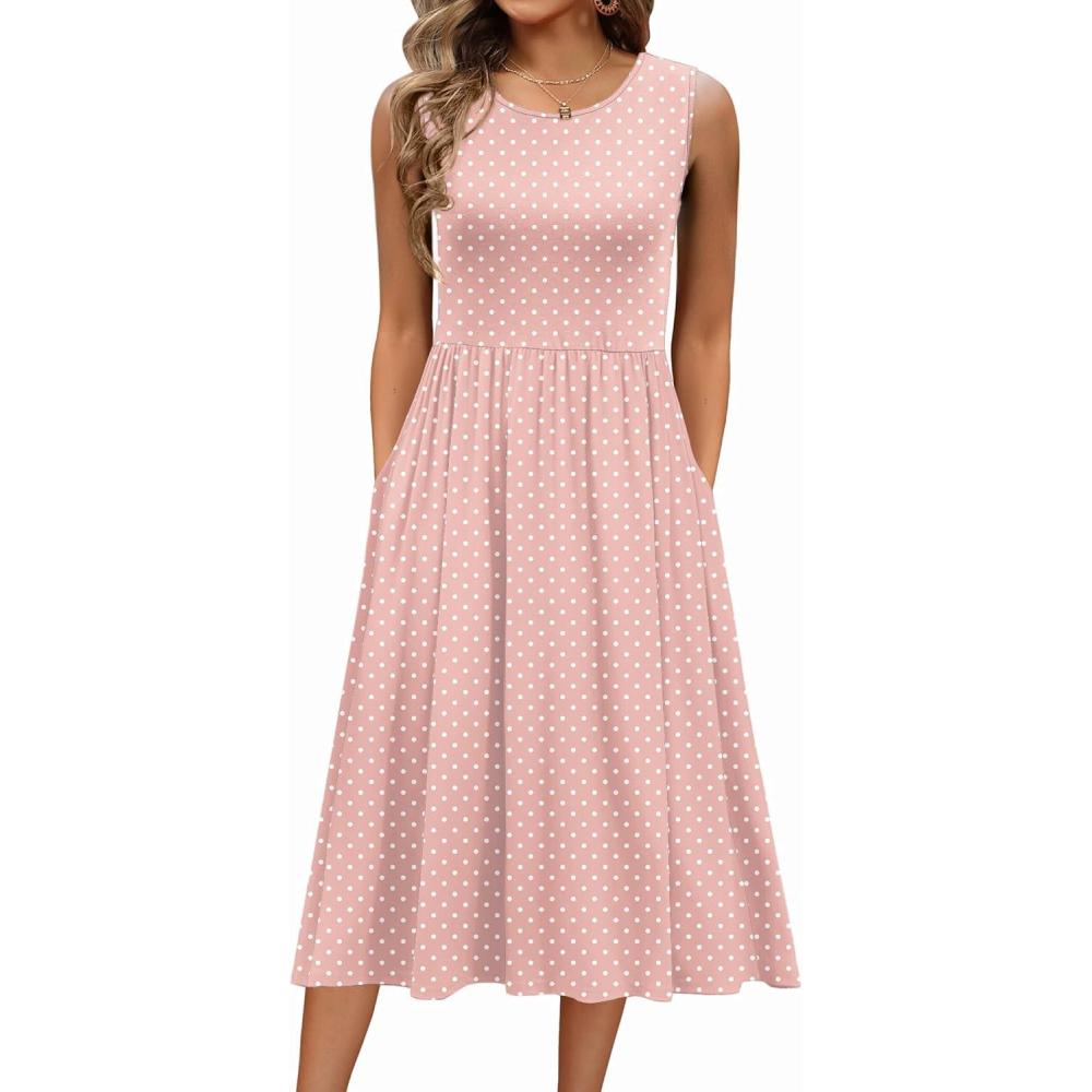 imageZeagoo Womens Summer Tank Midi Dress with Pockets Floral Sleeveless ALine Casual Loose TShirt Dresses Beach Sundress 2026Pink Floral