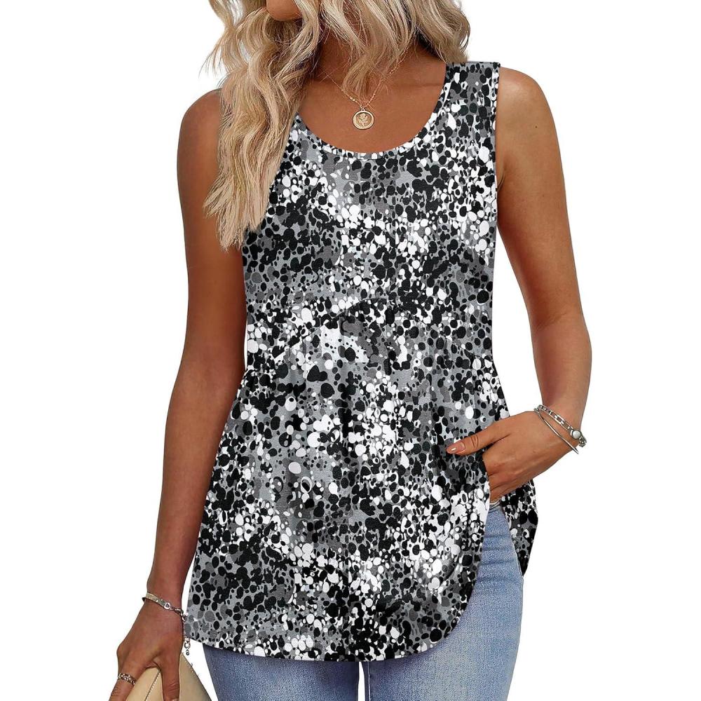 imageZeagoo Womens Summer Tank Tops Sleeveless Babydoll Tops Loose Fit Tunic Blouses Crew Neck Flowy Shirts S3XLBlack Grey Splatter Print