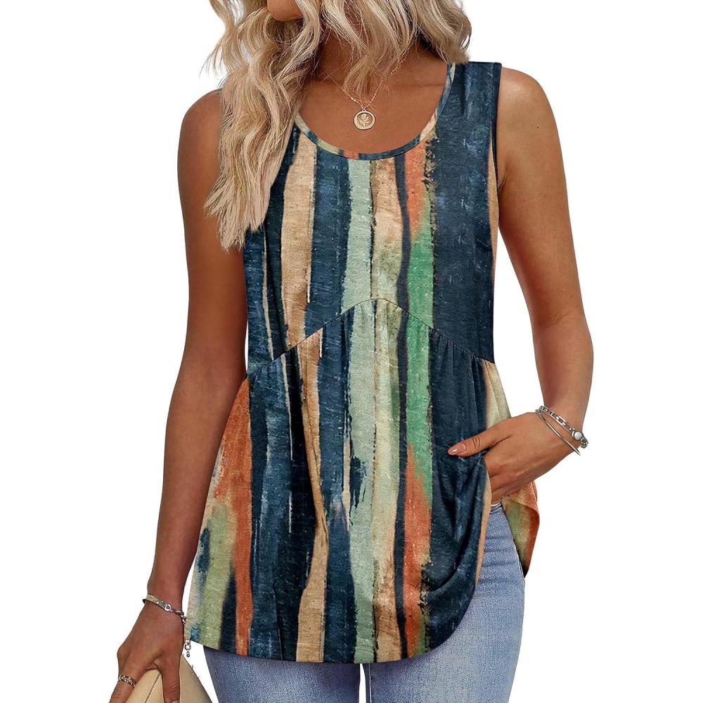 imageZeagoo Womens Summer Tank Tops Sleeveless Babydoll Tops Loose Fit Tunic Blouses Crew Neck Flowy Shirts S3XLBrushstroke Stripe