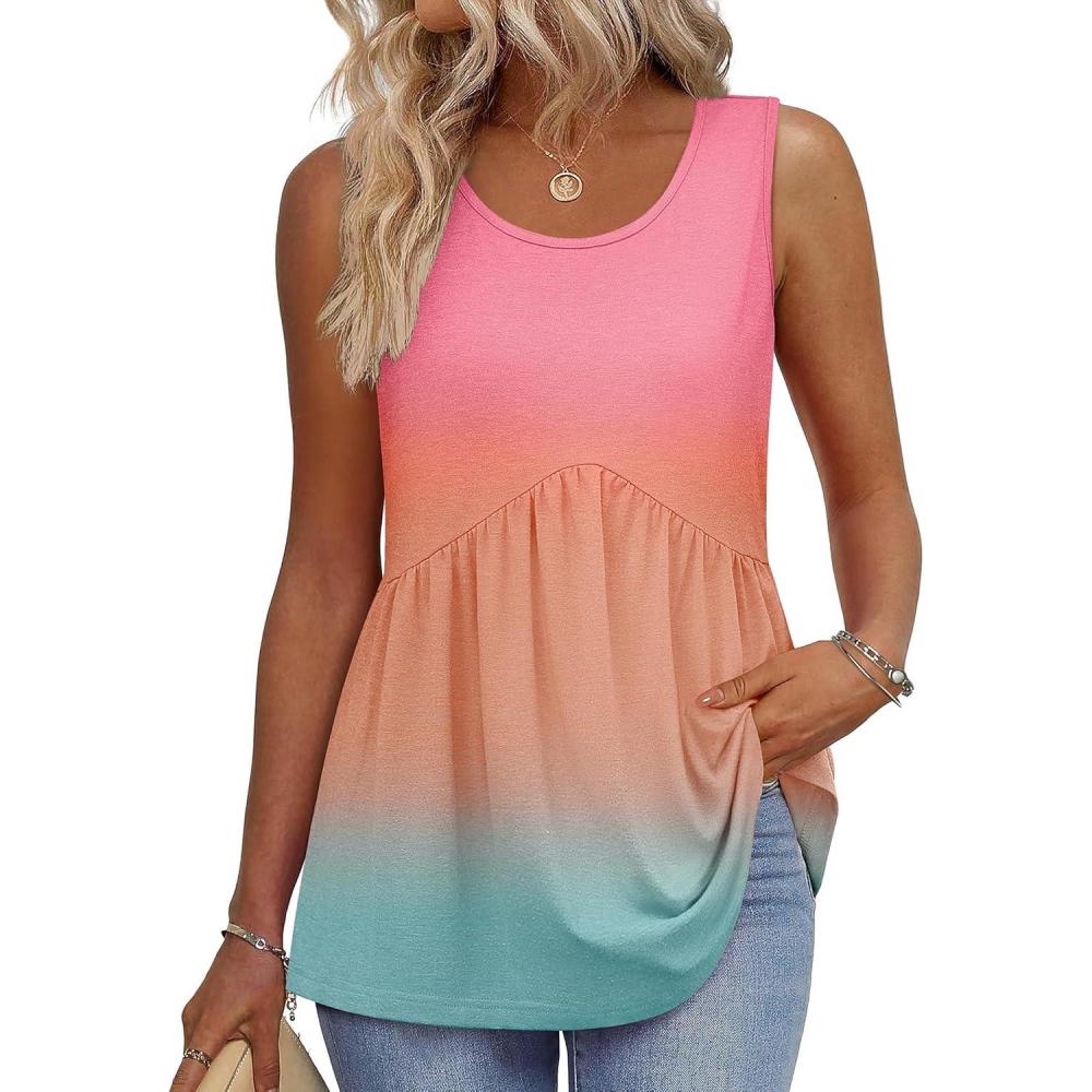 imageZeagoo Womens Summer Tank Tops Sleeveless Babydoll Tops Loose Fit Tunic Blouses Crew Neck Flowy Shirts S3XLSunset Ombre