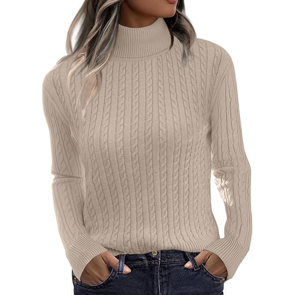 imageZeagoo Womens Sweaters Turtleneck Cable Knit Long Sleeve Pullover Cute Fitted Trendy Basic Fall Winter TopsDark Apricot