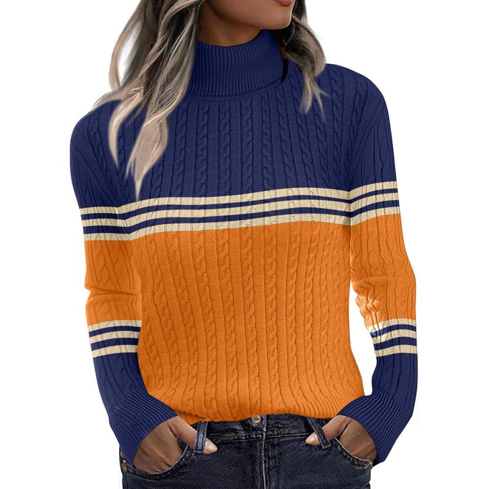 imageZeagoo Womens Sweaters Turtleneck Cable Knit Long Sleeve Pullover Cute Fitted Trendy Basic Fall Winter TopsZ Orange