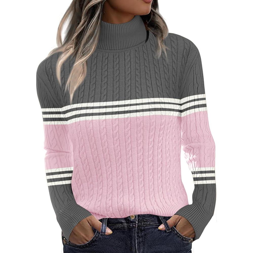 imageZeagoo Womens Sweaters Turtleneck Cable Knit Long Sleeve Pullover Cute Fitted Trendy Basic Fall Winter TopsZ Pink