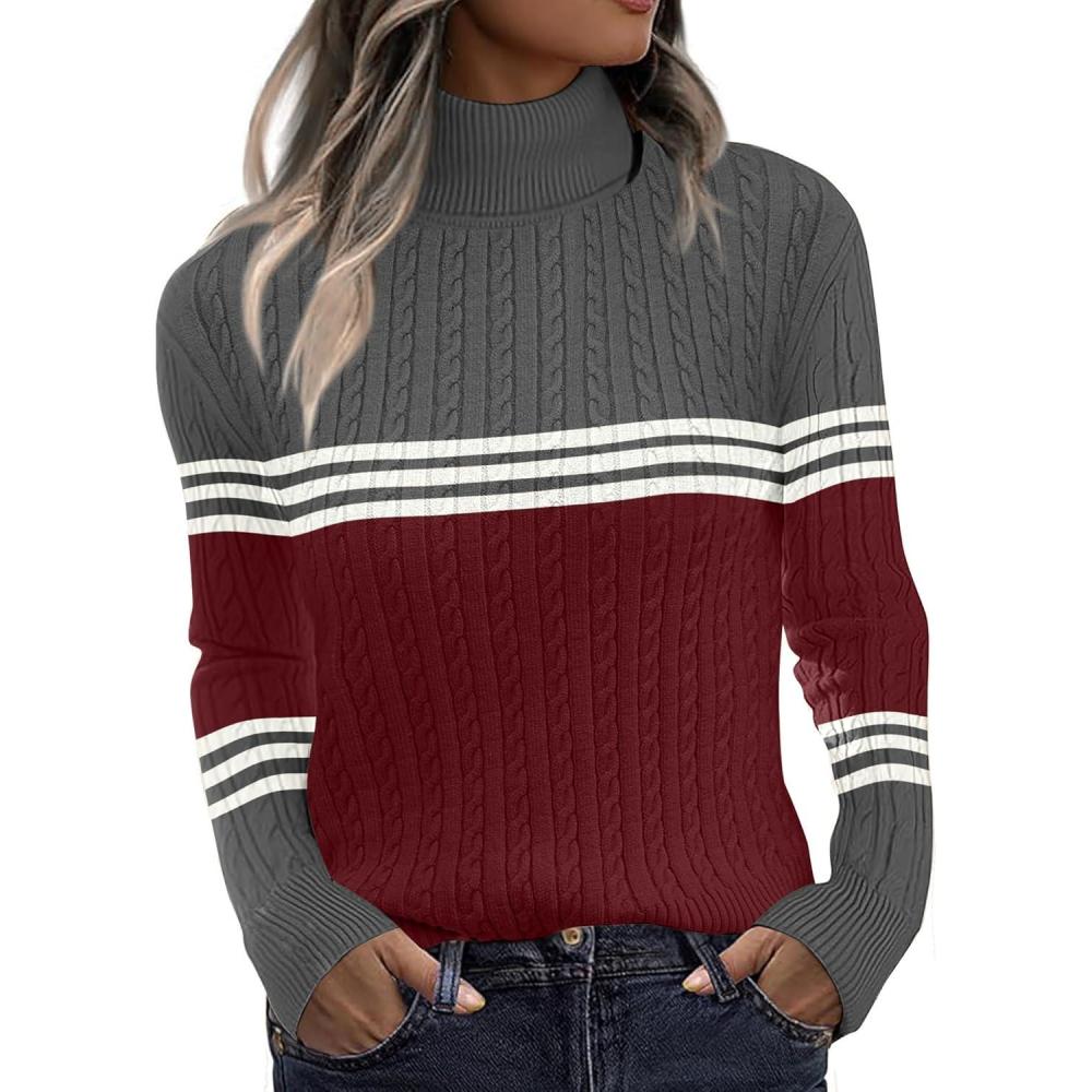 imageZeagoo Womens Sweaters Turtleneck Cable Knit Long Sleeve Pullover Cute Fitted Trendy Basic Fall Winter TopsZ Wine Red