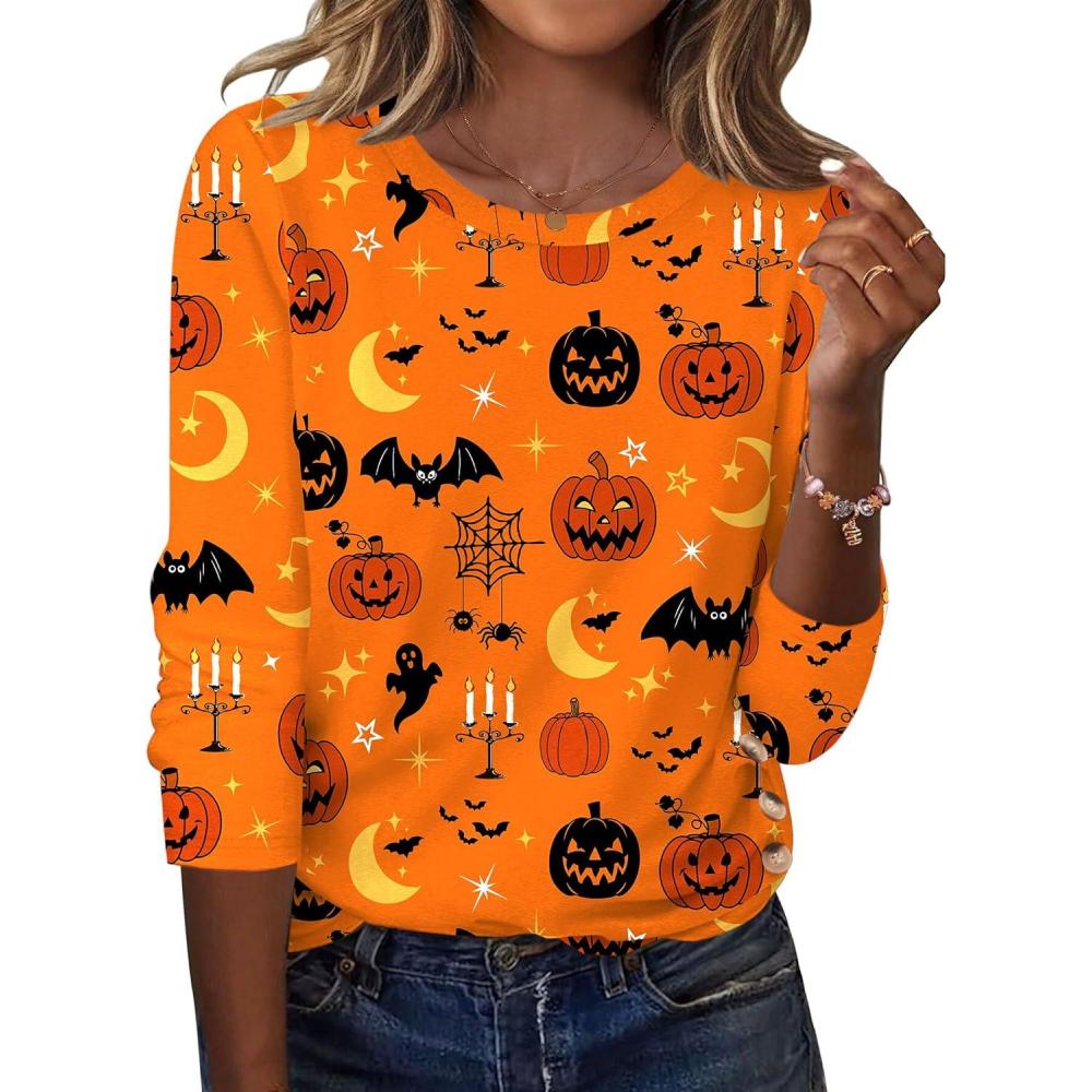 imageZeagoo Womens Tops 2025 Long Sleeve Shirts for Fall Round Neck Blouses Floral Tunic Tops with Buttons DecorFloralws85