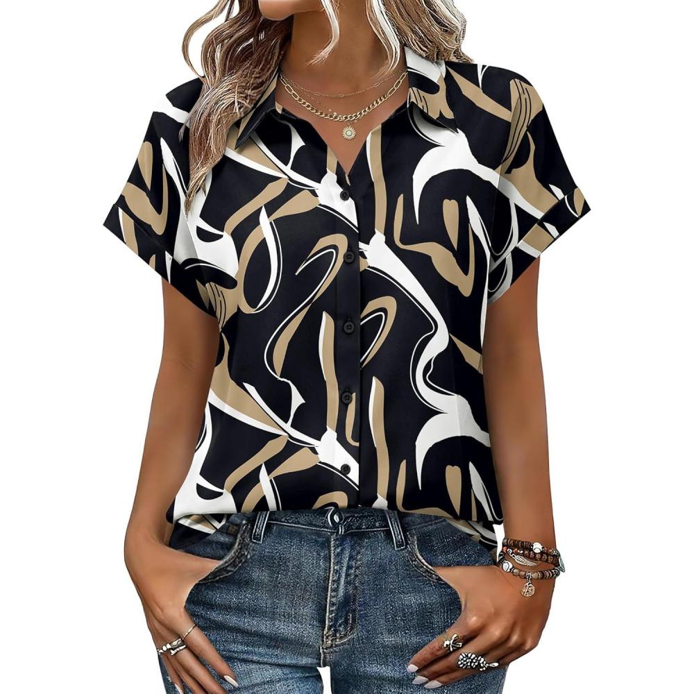 imageZeagoo Womens Tops Short Sleeve Shirts Button Down Casual Blouses V Neck Outfits Summer Spring Clothes 2026Multicolor312