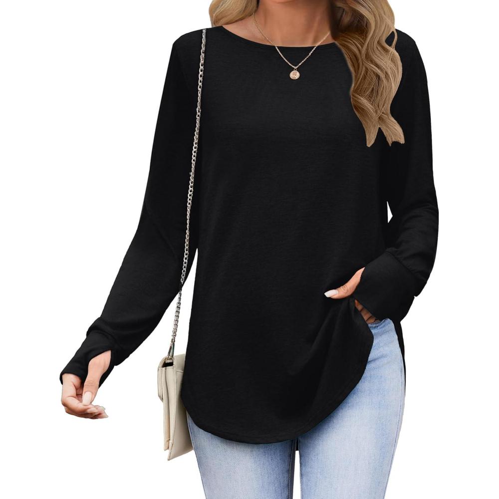 imageZeagoo Womens Tunic Tops to Wear with Leggings Long Sleeve Crew Neck Thumb Hole Shirts Loose Tshirts Fall ClothesBblack