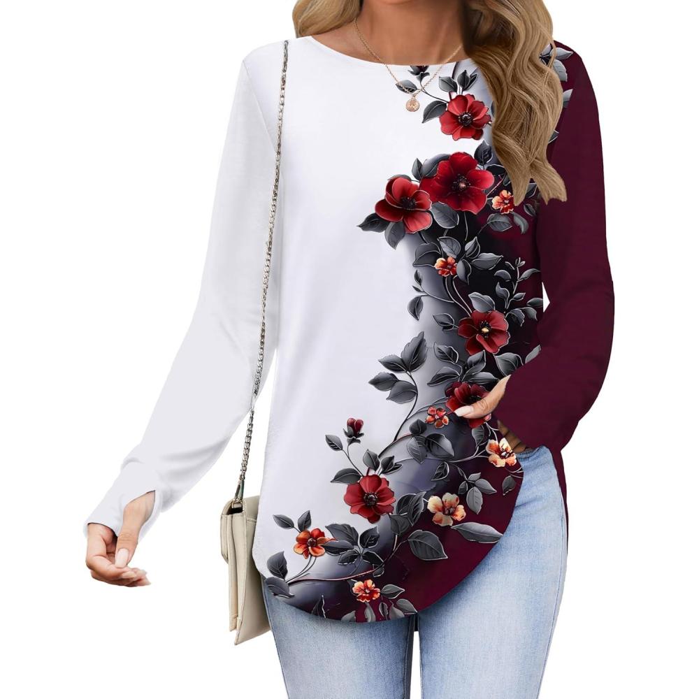 imageZeagoo Womens Tunic Tops to Wear with Leggings Long Sleeve Crew Neck Thumb Hole Shirts Loose Tshirts Fall ClothesBf183