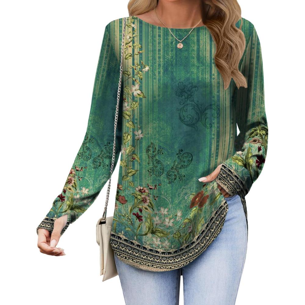 imageZeagoo Womens Tunic Tops to Wear with Leggings Long Sleeve Crew Neck Thumb Hole Shirts Loose Tshirts Fall ClothesMz839