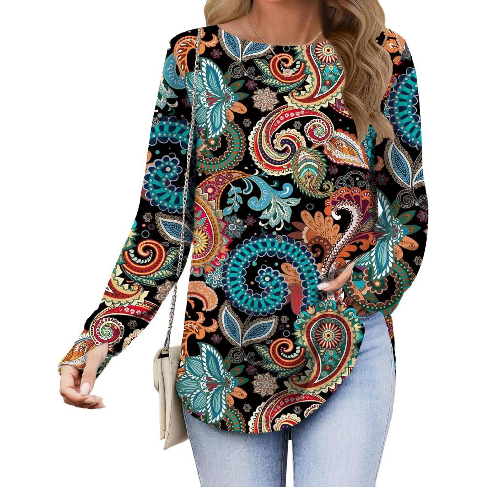 imageZeagoo Womens Tunic Tops to Wear with Leggings Long Sleeve Crew Neck Thumb Hole Shirts Loose Tshirts Fall ClothesMz848