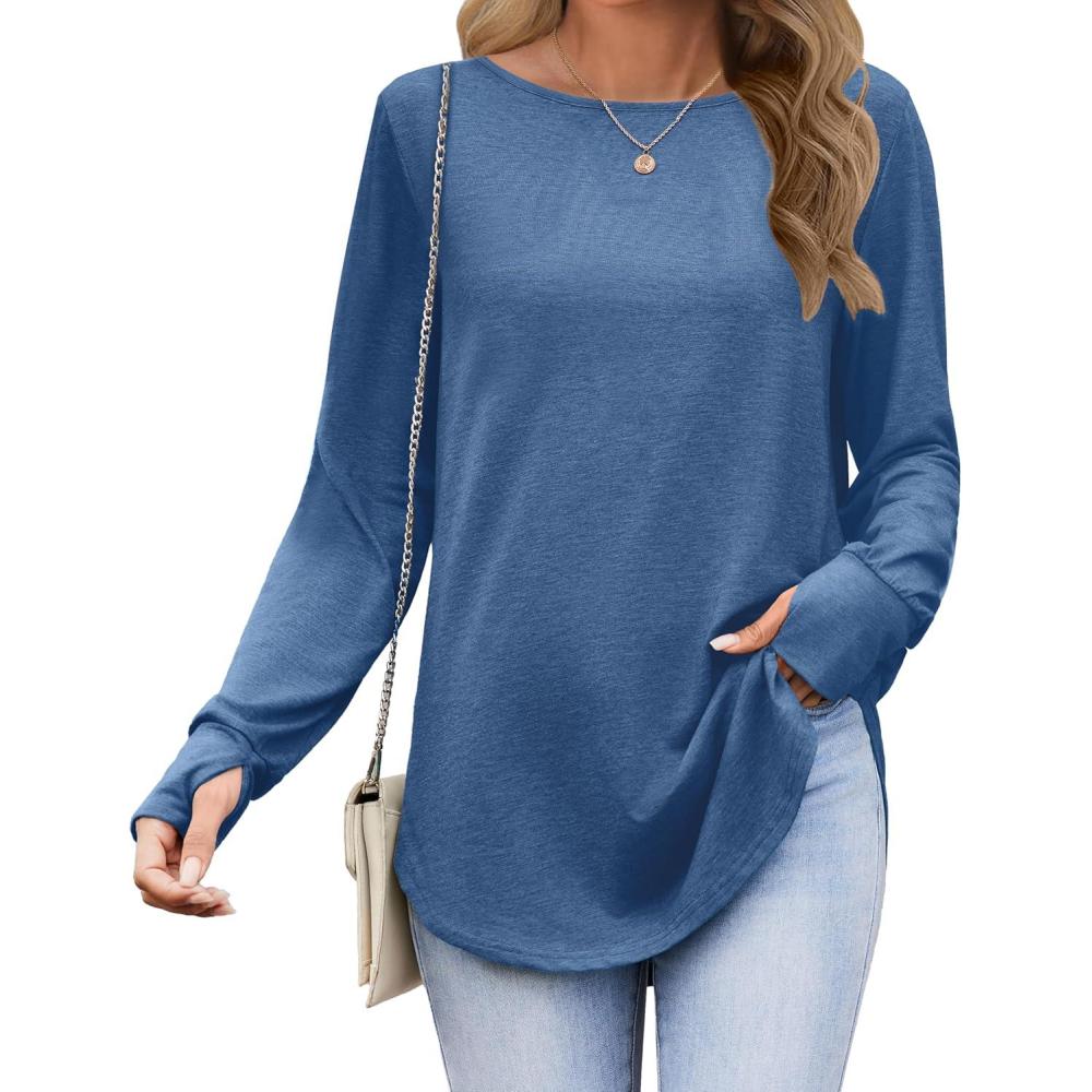 imageZeagoo Womens Tunic Tops to Wear with Leggings Long Sleeve Crew Neck Thumb Hole Shirts Loose Tshirts Fall ClothesNavy Blue