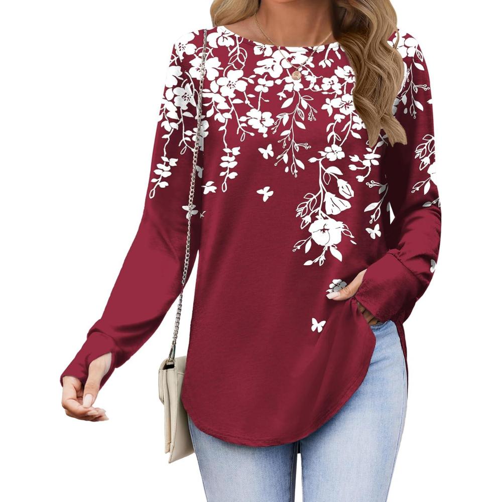 imageZeagoo Womens Tunic Tops to Wear with Leggings Long Sleeve Crew Neck Thumb Hole Shirts Loose Tshirts Fall ClothesSf186