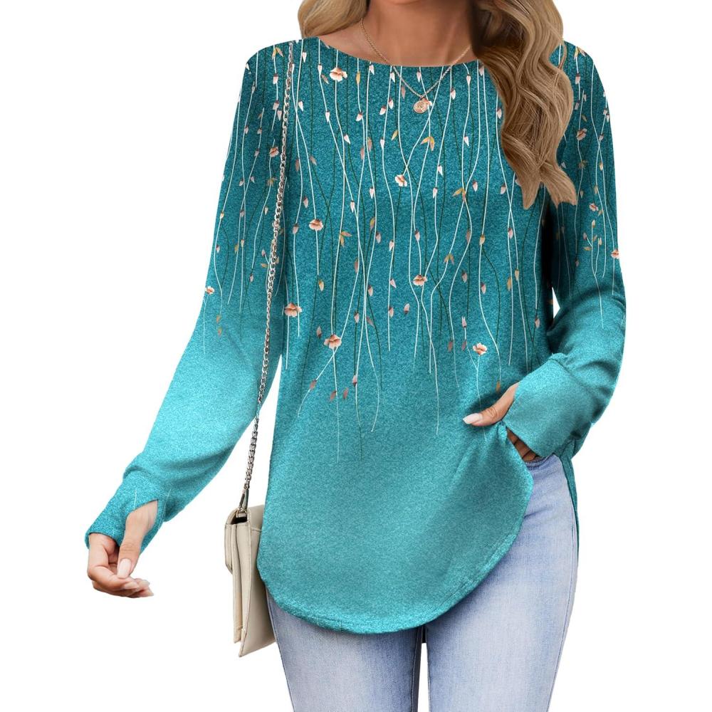 imageZeagoo Womens Tunic Tops to Wear with Leggings Long Sleeve Crew Neck Thumb Hole Shirts Loose Tshirts Fall ClothesXh363