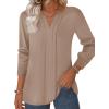 ZEAGOO Womens Spring Tops Henley V Neck Shirts Long Sleeve Pleated Blouses Dressy Casual Tunic 2026 Basic Tees(Apricot)