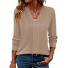 ZEAGOO Womens Spring Tops Henley V Neck Shirts Long Sleeve Pleated Blouses Dressy Casual Tunic 2026 Basic Tees(Apricot)